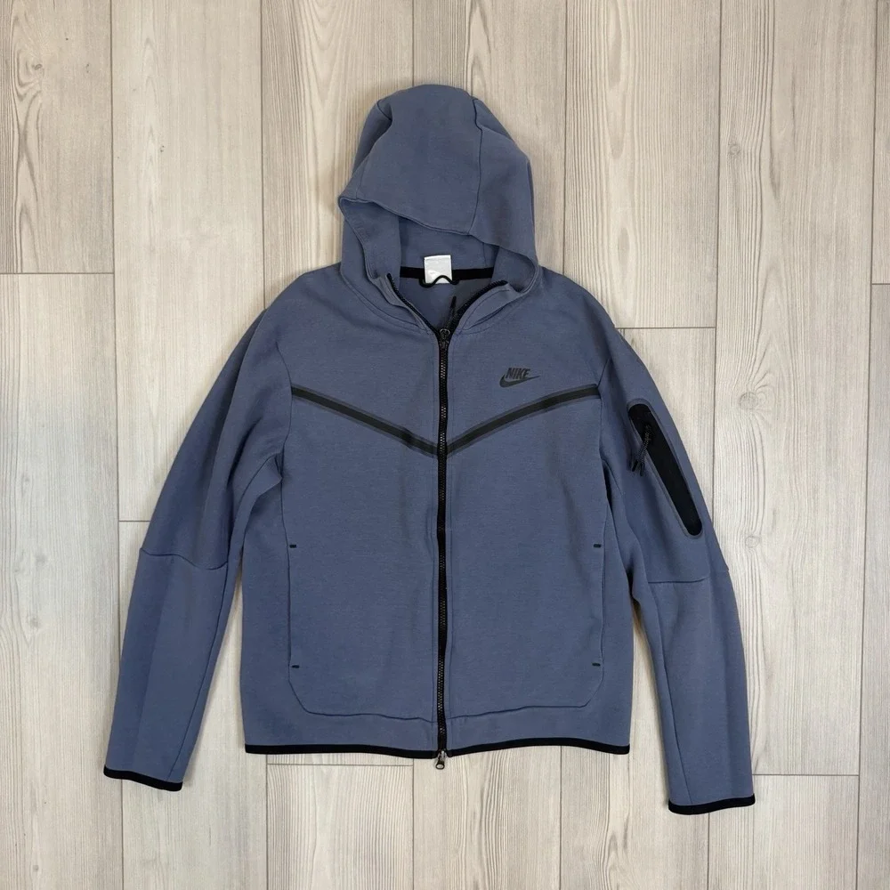 Nike Men's Medium‎ Sportswear Tech Fleece Full-Zip Hoodie Blue Grey CU4489 491